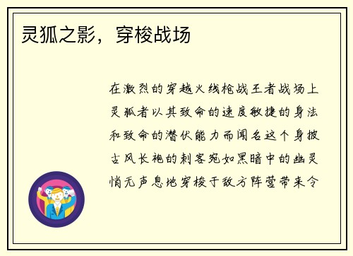 灵狐之影,穿梭战场